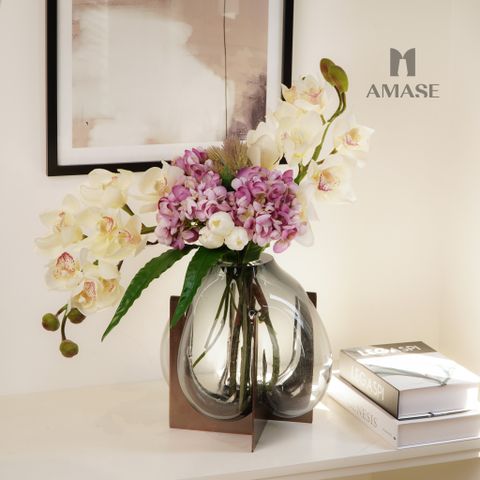 Lọ Hoa Thủy Tinh Phối Chân Kim Loại