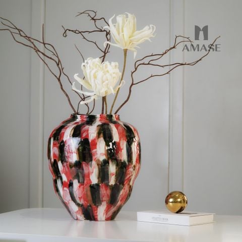 Lọ Hoa Gốm Crimson Swirl