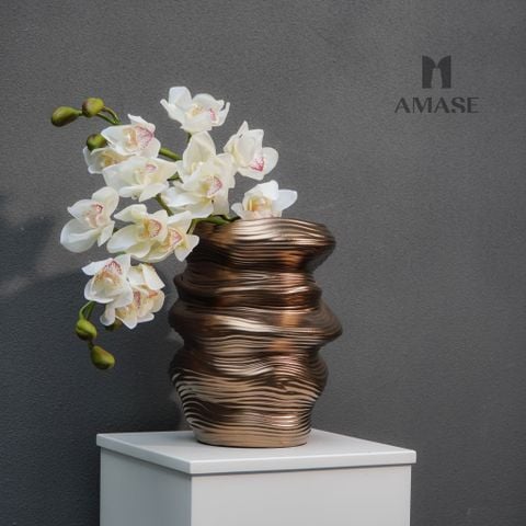 Lọ Hoa Gốm Bronze Ripple