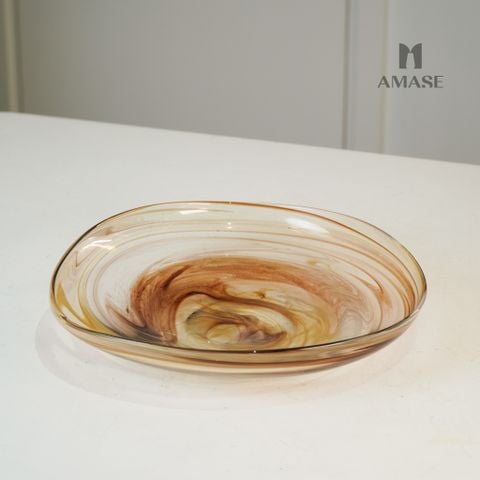 Đĩa Thủy Tinh Màu Nâu Vân Sóng