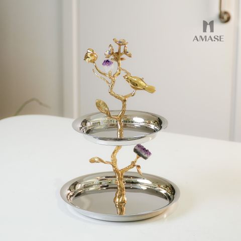 Khay Bánh Thép Hai Tầng Phối Thạch Anh Tím