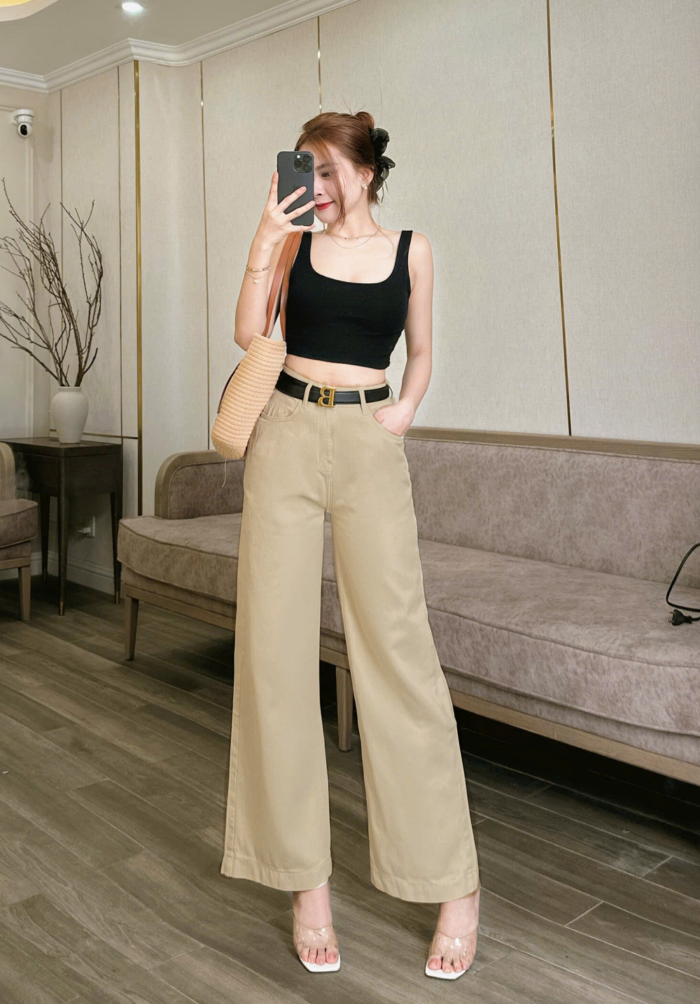  HQJeans® Quần Suông đứng dáng dài màu kem kaki giãn mềm mịn chất jean VNXK HQ250 