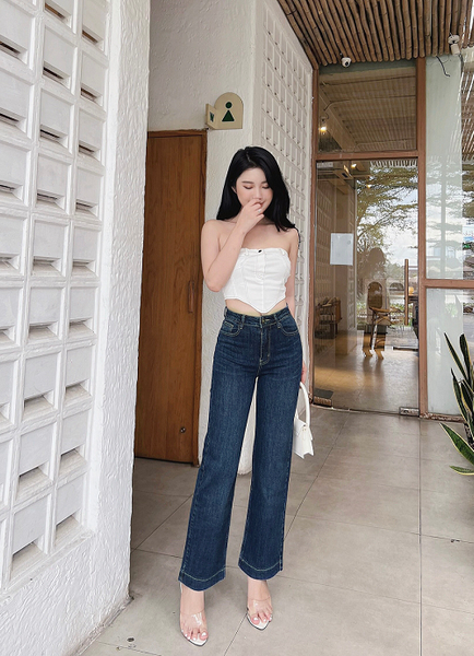  HQJeans® Quần suông jeans nữ chất lượng VNXK co giãn mềm mịn lai to 5 phân mẫu mới HQ206 