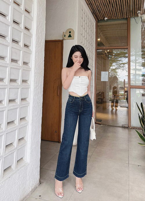  HQJeans® Quần suông jeans nữ chất lượng VNXK co giãn mềm mịn lai to 5 phân mẫu mới HQ206 
