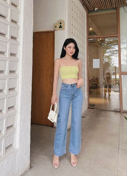  HQJeans® Quần suông jeans nữ chất lượng VNXK co giãn mềm mịn lai to 5 phân mẫu mới HQ206 