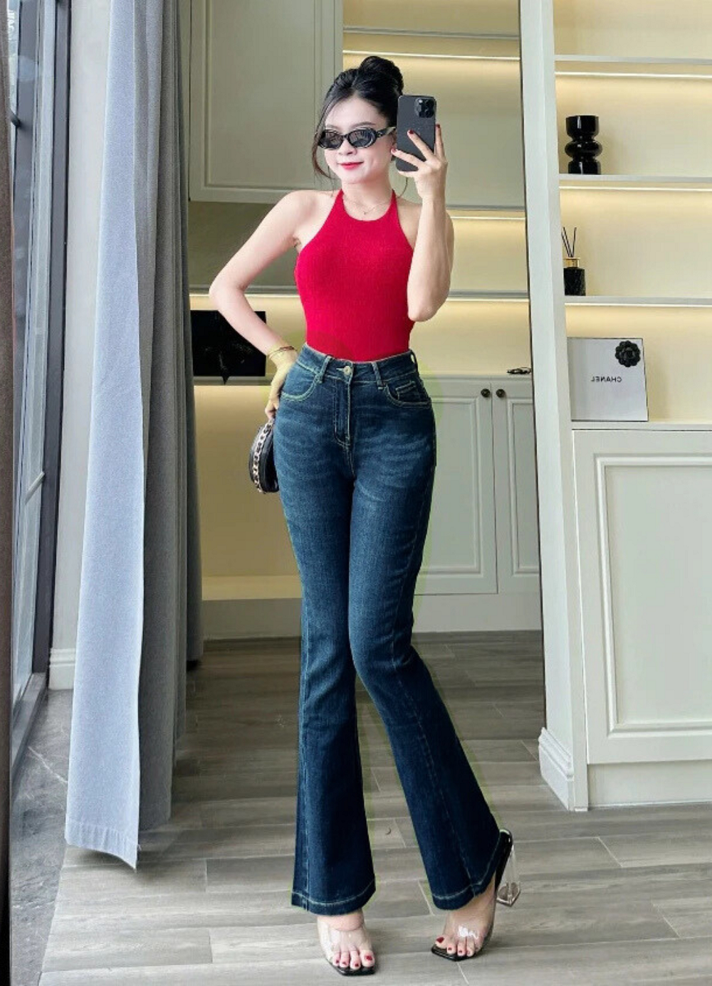  Quần ống loe dáng dài vải chính cống 