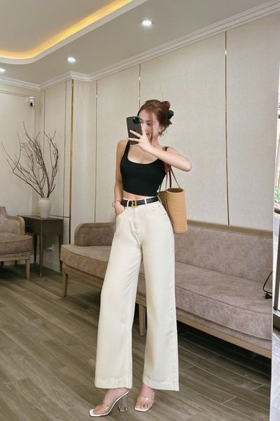  HQJeans® Quần Suông đứng dáng dài màu kem kaki giãn mềm mịn chất jean VNXK HQ250 