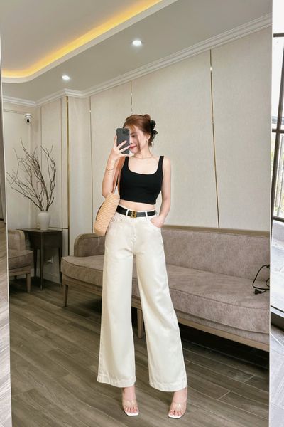  HQJeans® Quần Suông đứng dáng dài màu kem kaki giãn mềm mịn chất jean VNXK HQ250 