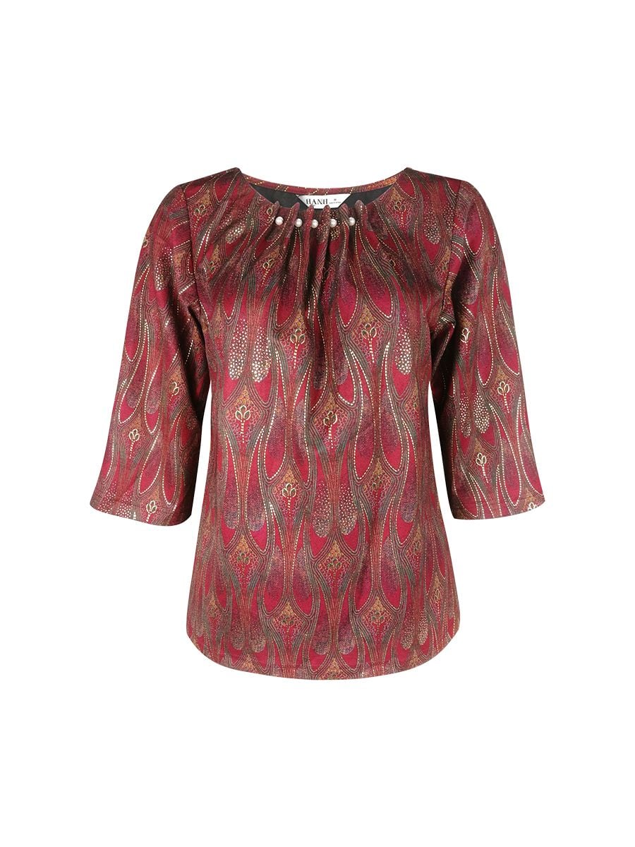  HẠNH - Áo thun Hạnh cổ tròn xếp li, kết hạt, tay lửng 0483/4.543 