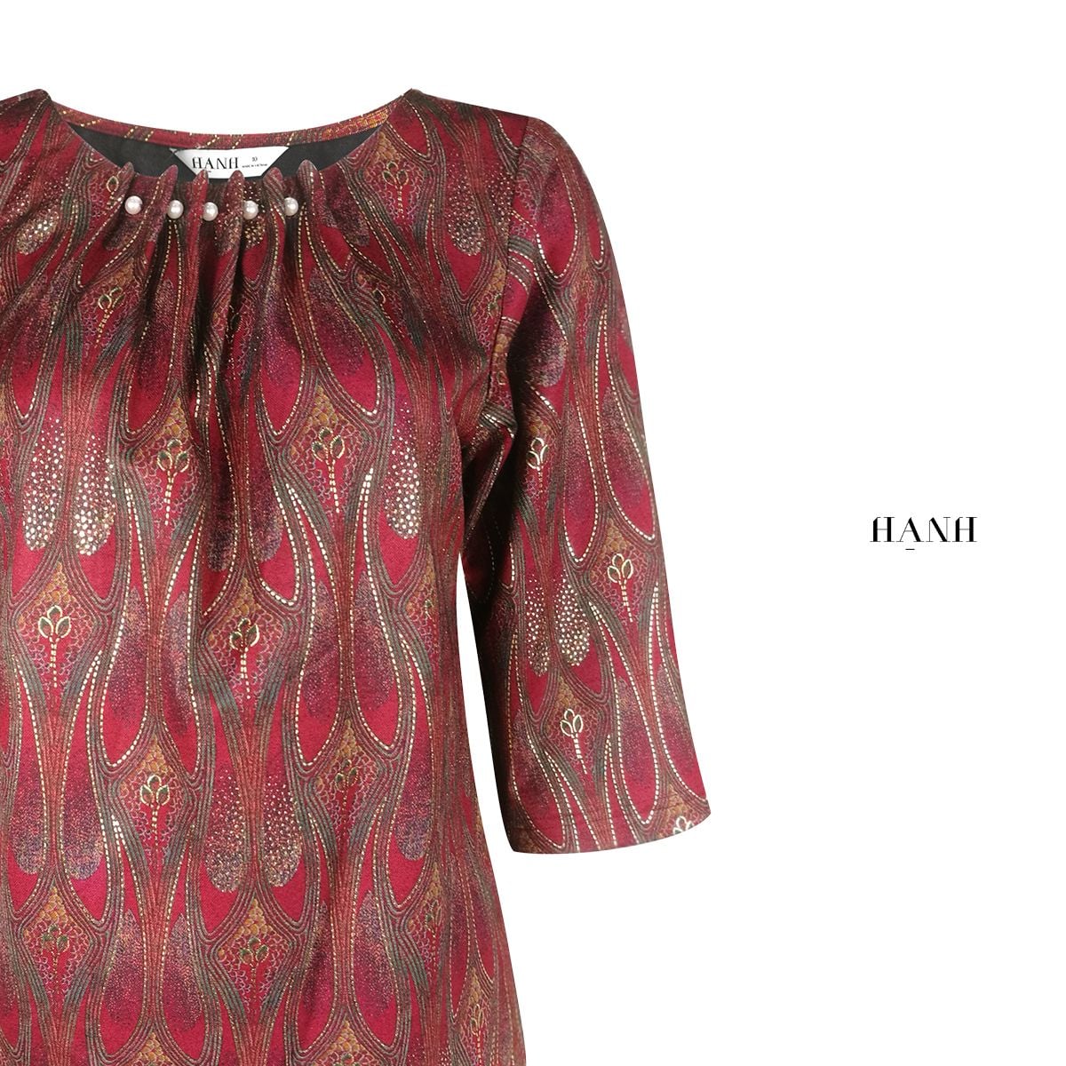  HẠNH - Áo thun Hạnh cổ tròn xếp li, kết hạt, tay lửng 0483/4.543 