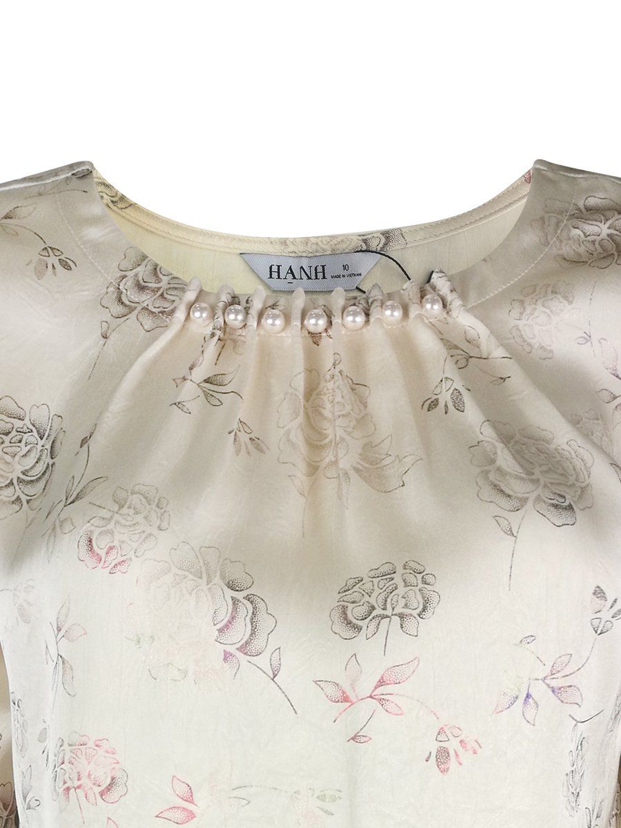 HẠNH - Áo kiểu cổ tròn đính châu tay lỡ chất liệu lụa Tô Châu 1432/4.585 