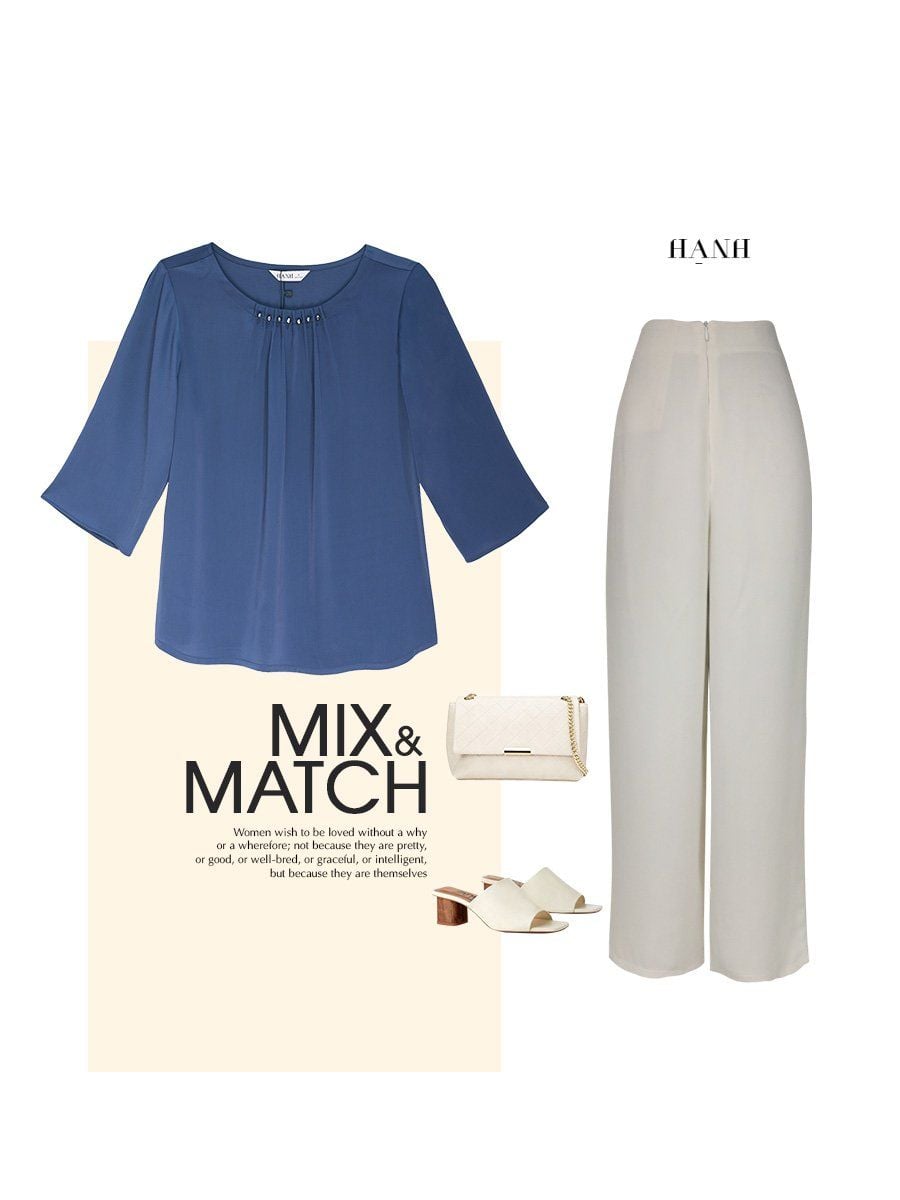  Hạnh - Áo kiểu trung niên cổ tròn kết hạt châu chất liệu lụa in họa tiết hoa 1432/3.385/4.446 