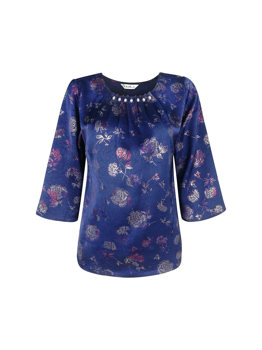  HẠNH - Áo Kiểu Trung Niên Cổ Tròn Kết Ngọc Trai Tay Lỡ Chất Liệu Lụa Tô Châu 1432/4.584 