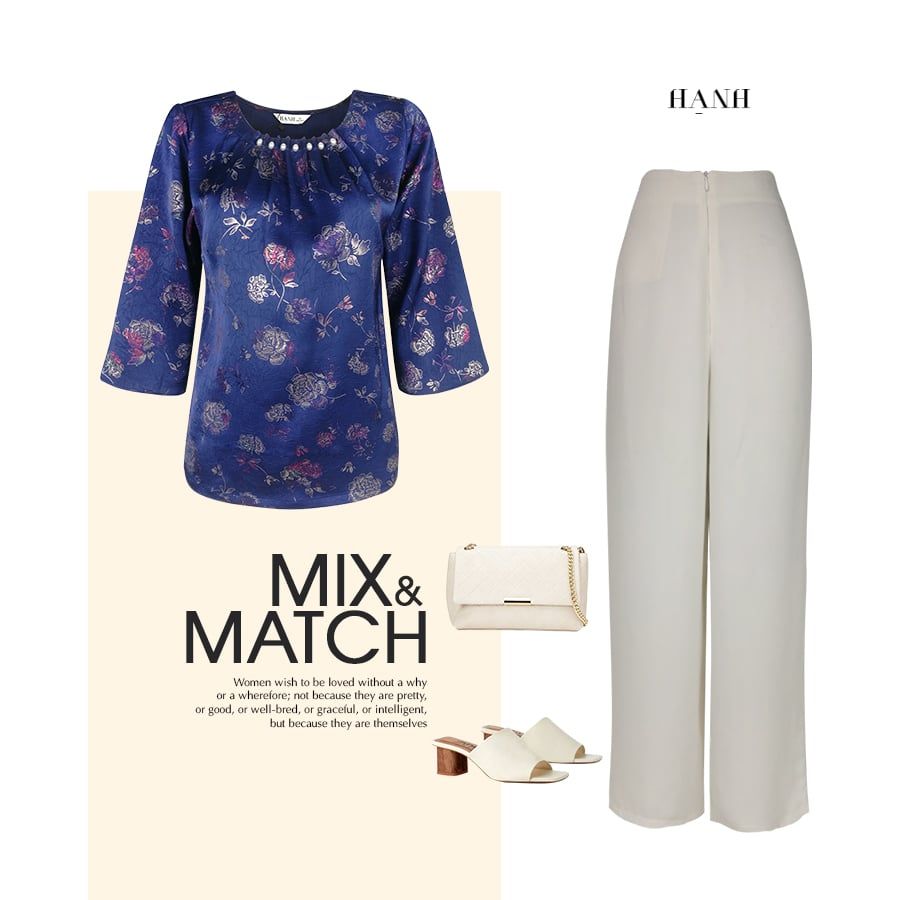  HẠNH - Áo Kiểu Trung Niên Cổ Tròn Kết Ngọc Trai Tay Lỡ Chất Liệu Lụa Tô Châu 1432/4.584 