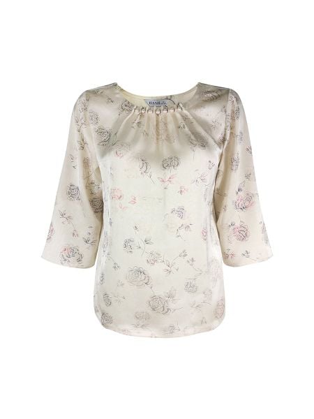  HẠNH - Áo kiểu cổ tròn đính châu tay lỡ chất liệu lụa Tô Châu 1432/4.585 