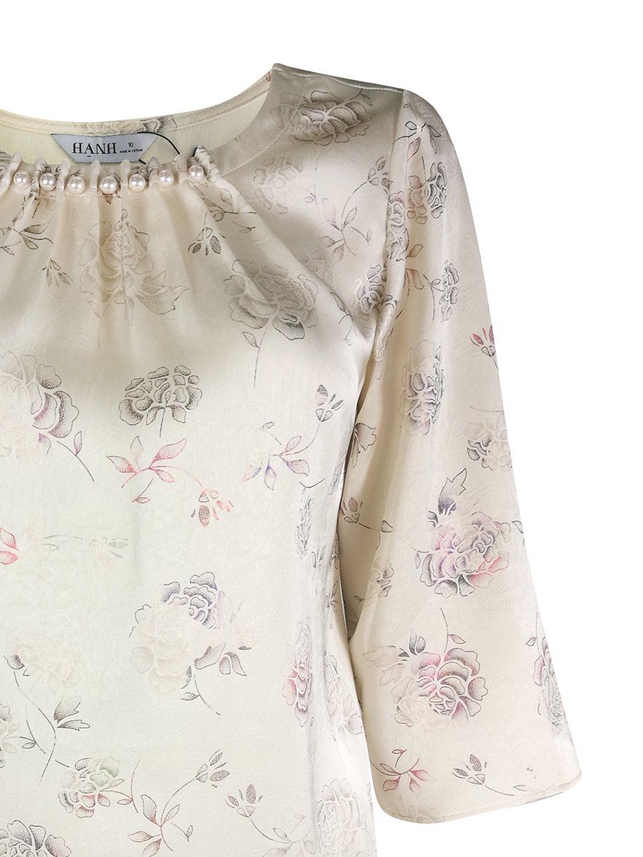  HẠNH - Áo kiểu cổ tròn đính châu tay lỡ chất liệu lụa Tô Châu 1432/4.585 