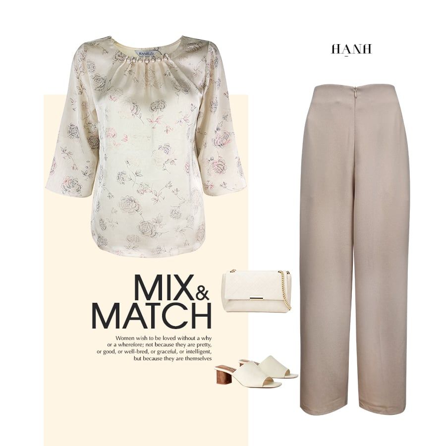  HẠNH - Áo kiểu cổ tròn đính châu tay lỡ chất liệu lụa Tô Châu 1432/4.585 