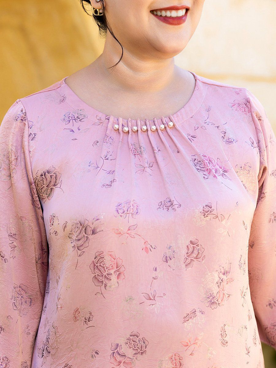  Hạnh - Áo Kiểu Trung Niên Cổ Tròn Kết Ngọc Trai Tay Lỡ Chất Liệu Lụa Tô Châu 1432/5.305/4.587 