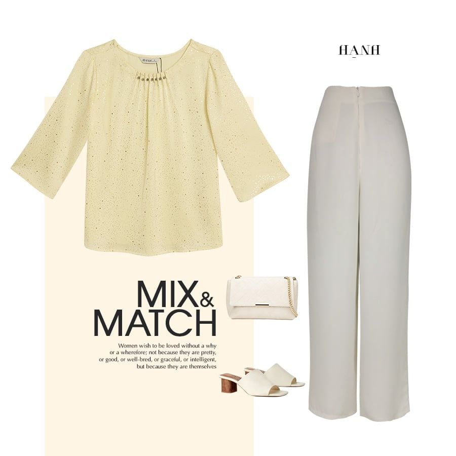  HẠNH - Áo kiểu cổ tròn đính nút tay lỡ chất liệu Lua Kim Cương1432/5.117 