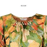  Hạnh Áo cổ tròn in họa tiết hoa, kết hạt, tay lửng 