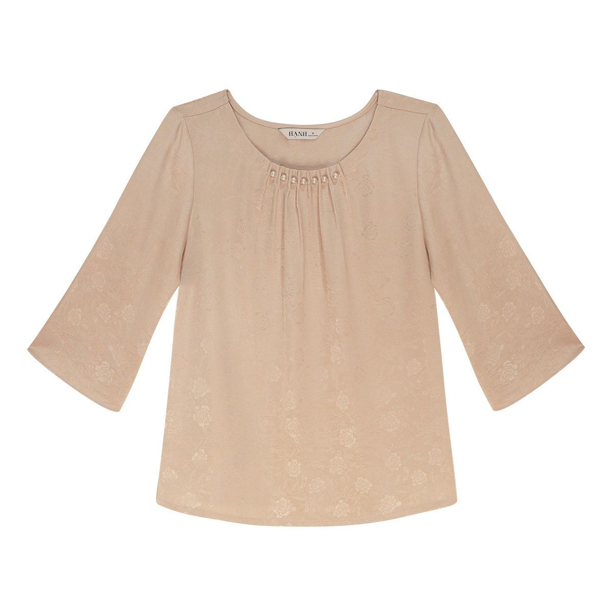  Hạnh - Áo Kiểu Trung Niên Cổ Tròn Kết Ngọc Trai Tay Lỡ Chất Liệu Lụa Tô Châu 1432/5.305/4.587 