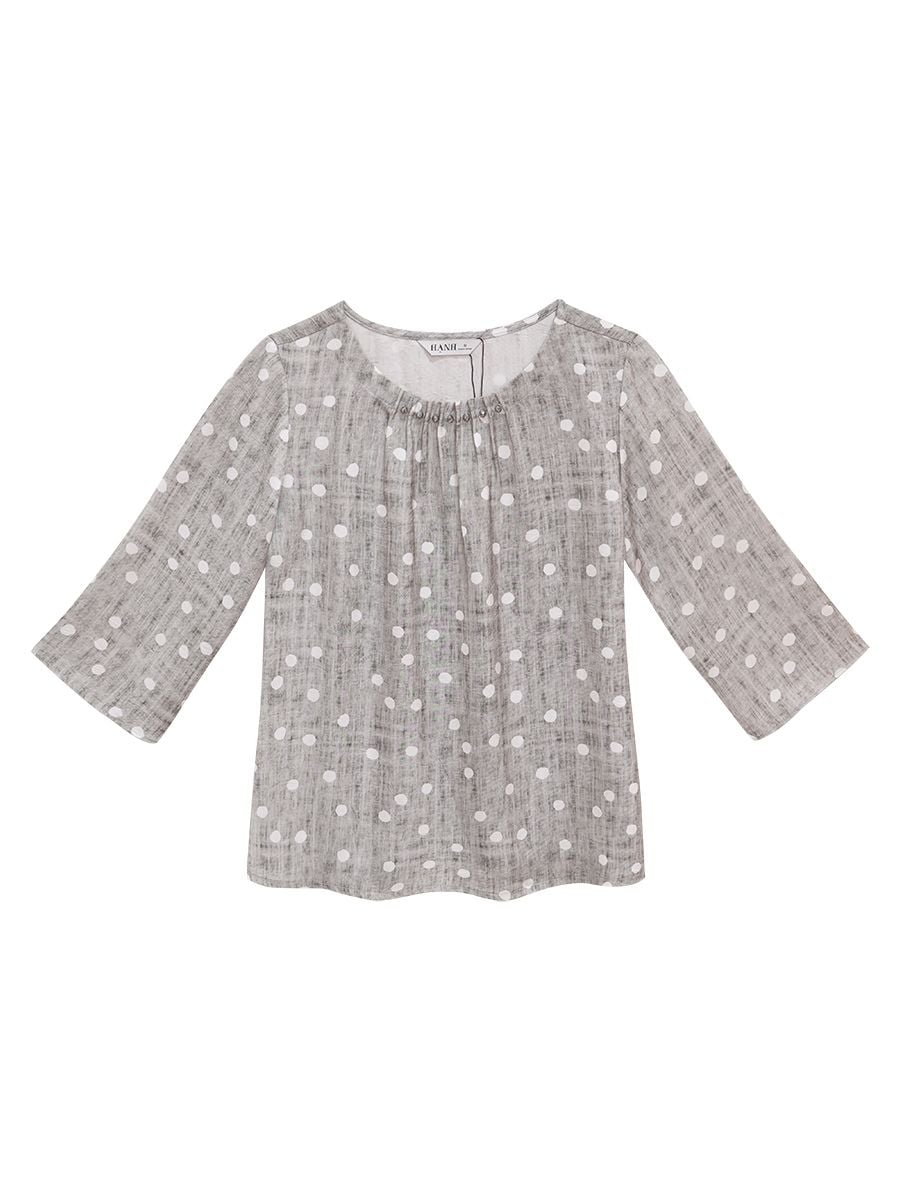  Hạnh - Áo kiểu trung niên cổ tròn đính hạt châu chất liệu lụa cavan in họa tiết 1432/5.359/5.360 