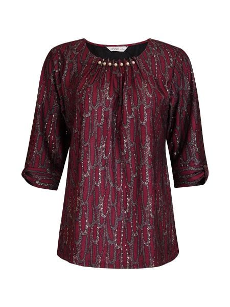  HẠNH - Áo kiểu cổ tròn xếp ly đính ngọc trai chất liệu cotton thun 2 da 1432/5.492 