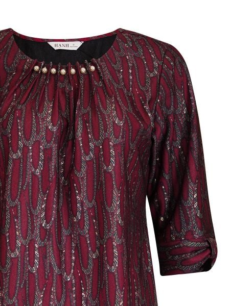  HẠNH - Áo kiểu cổ tròn xếp ly đính ngọc trai chất liệu cotton thun 2 da 1432/5.492 