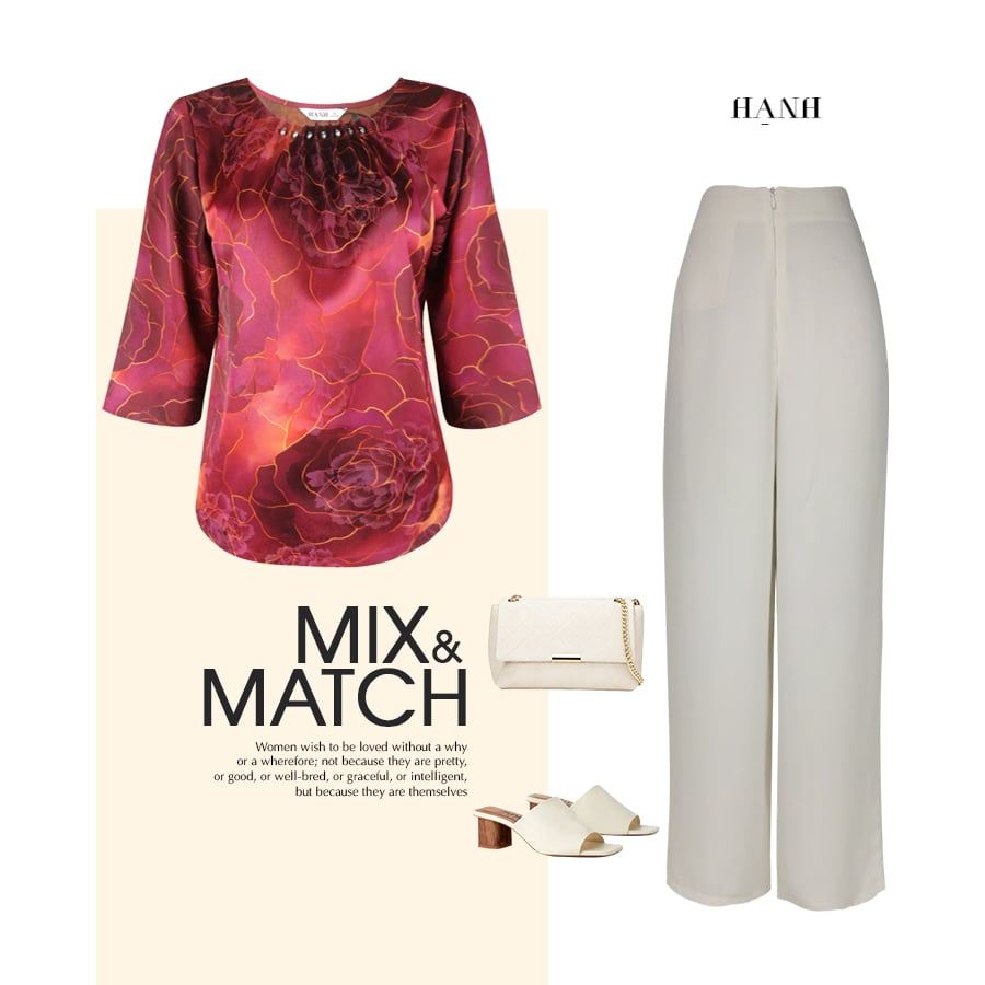  HẠNH - Áo kiểu cổ tròn đính nút tay lỡ chất liệu lụa Mẫu Đơn 1432/5.54 