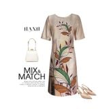  HẠNH - Đầm kiểu trung niên cổ tròn tay ngắn chất liệu lụa canvan in họa tiết 1623/4.271 