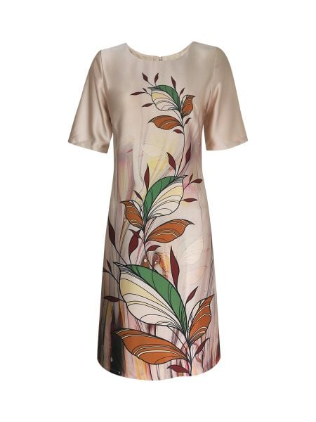  HẠNH - Đầm kiểu trung niên cổ tròn tay ngắn chất liệu lụa canvan in họa tiết 1623/4.271 