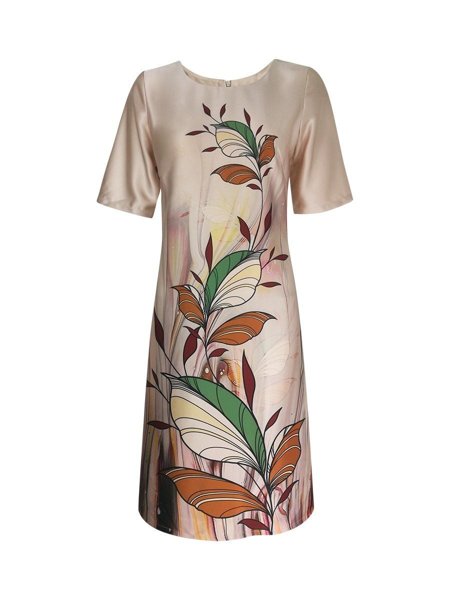  HẠNH - Đầm kiểu trung niên cổ tròn tay ngắn chất liệu lụa canvan in họa tiết 1623/4.271 