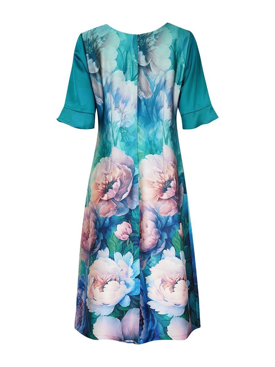  HẠNH - Đầm kiểu cổ tròn tay ngắn chất liệu lụa Tô Châu in họa tiết 1623/4.317 