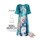  HẠNH - Đầm kiểu cổ tròn tay ngắn chất liệu lụa Tô Châu in họa tiết 1623/4.317 