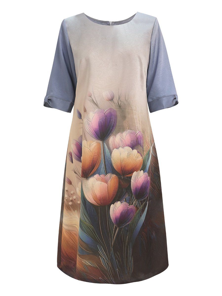  HẠNH - Đầm suông cổ tròn tay lỡ chất liệu lụa Canvan in họa tiết 1623/5.330 