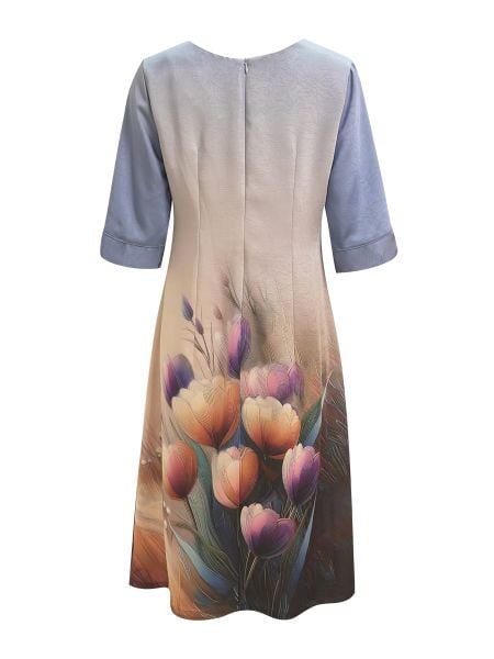  HẠNH - Đầm suông cổ tròn tay lỡ chất liệu lụa Canvan in họa tiết 1623/5.330 