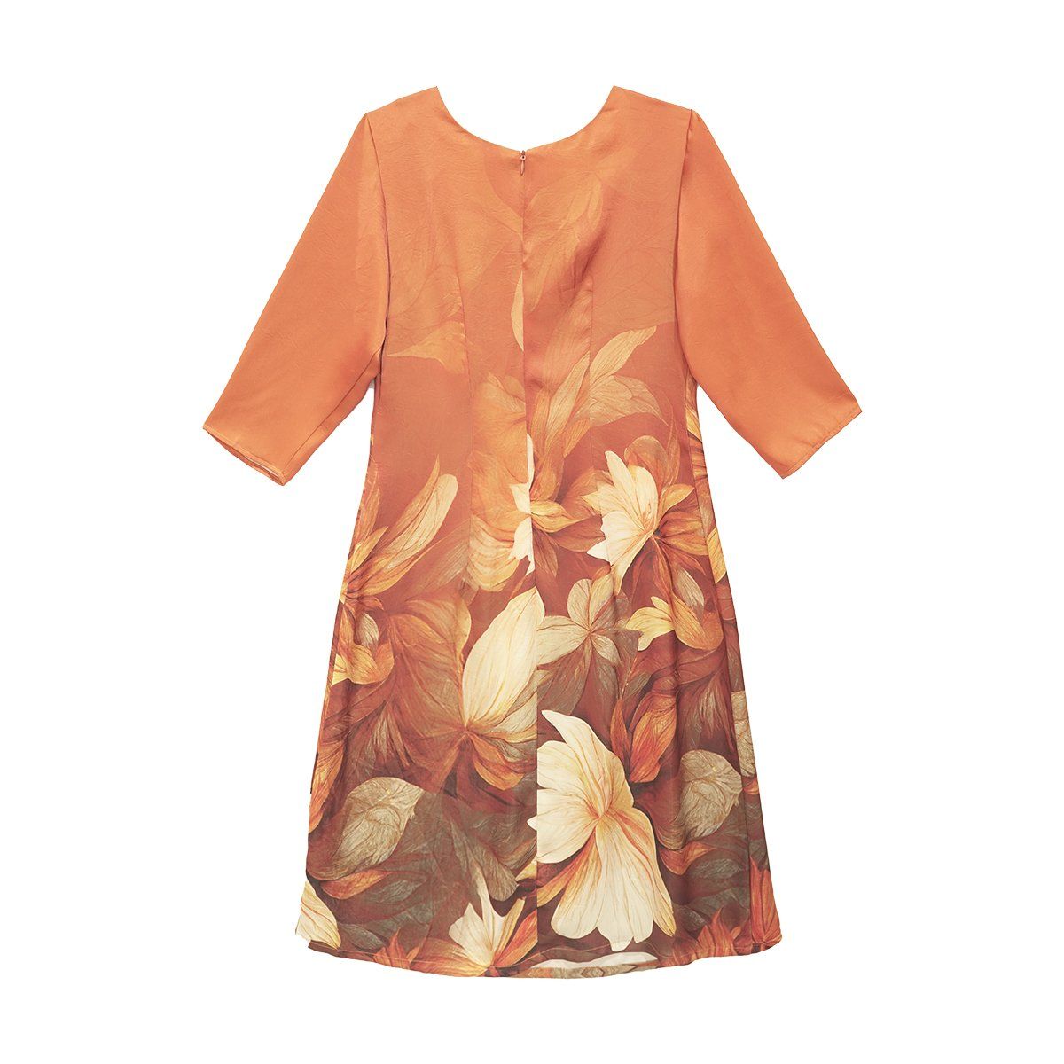  HẠNH Đầm suông trung niên cổ tròn tay lỡ chất liệu lụa in họa tiết hoa 1623/5.396 