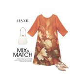  HẠNH Đầm suông trung niên cổ tròn tay lỡ chất liệu lụa in họa tiết hoa 1623/5.396 