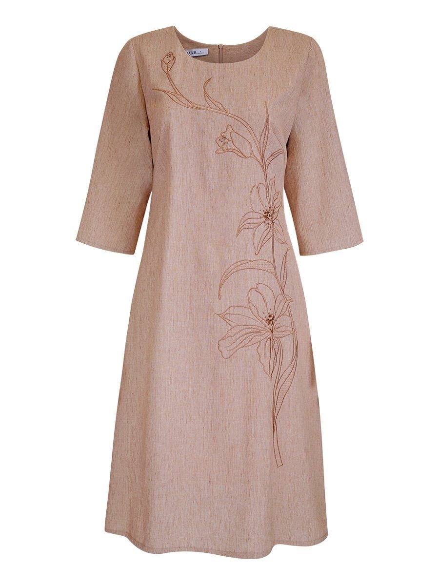 HẠNH - Đầm kiểu phom suông cổ tròn tay lỡ chất liệu cotton thêu hoa 1623/5.438 