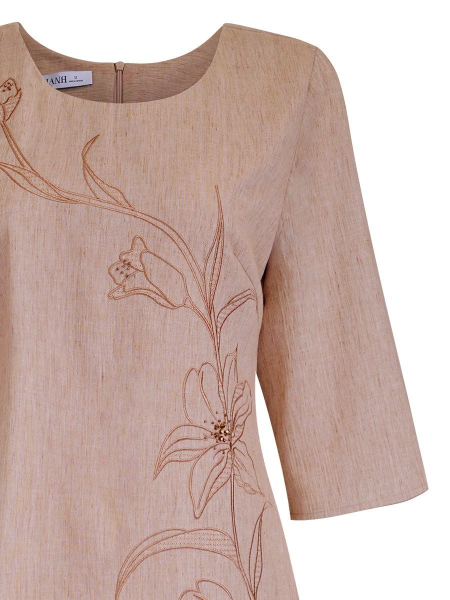  HẠNH - Đầm kiểu phom suông cổ tròn tay lỡ chất liệu cotton thêu hoa 1623/5.438 