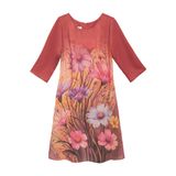  HẠNH - Đầm suông trung niên cổ tròn tay lỡ chất liệu lụa in họa tiết hoa 1623/5.467 