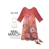  HẠNH - Đầm suông trung niên cổ tròn tay lỡ chất liệu lụa in họa tiết hoa 1623/5.467 