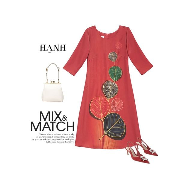  Hạnh Đầm suông cổ tròn họa tiết, tay bèo 1623/4.43/5.469 