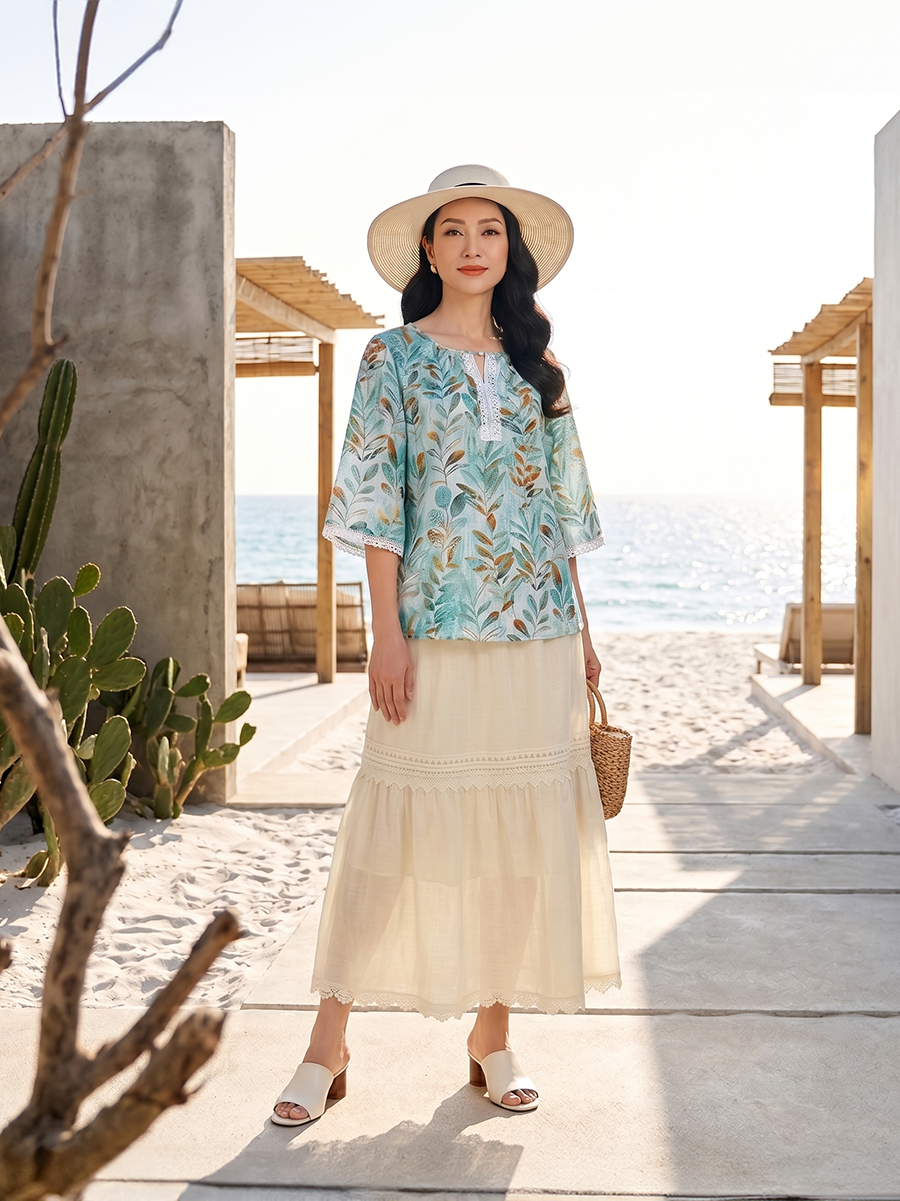  HẠNH - Áo kiểu chất liệu cotton phối ren 25414/5.374 