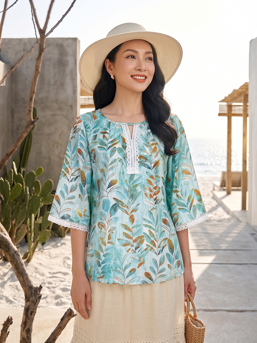  HẠNH - Áo kiểu chất liệu cotton phối ren 25414/5.374 