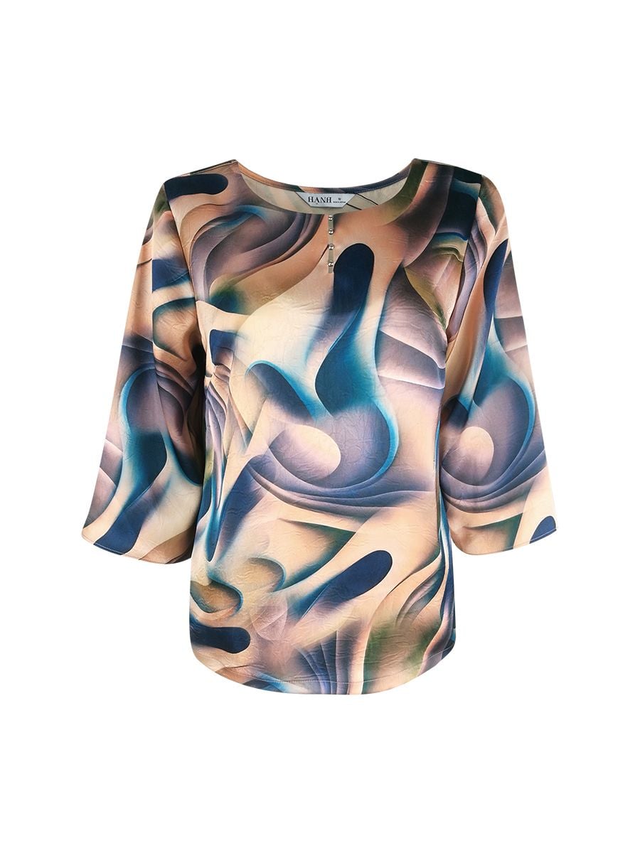  Hạnh - Áo kiểu trung niên cổ tròn tay lỡ chất liệu lụa Cavan in họa tiết 2472/4.611 