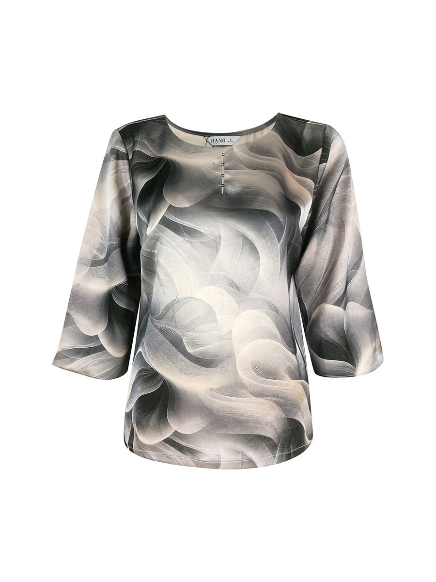  HẠNH - Áo kiểu cổ tròn đính bi tay lỡ chất liệu lụa canvan 2472/5.12 