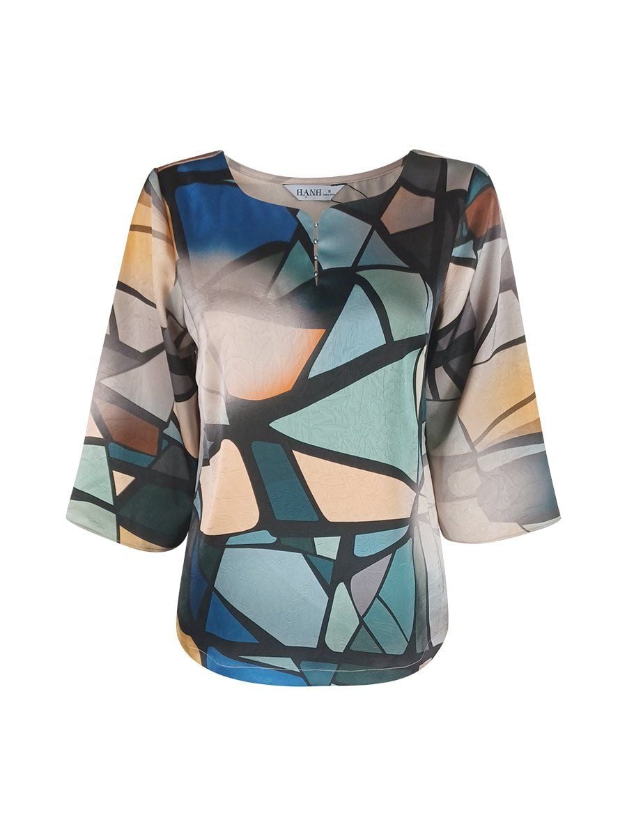  HẠNH - Áo kiểu cổ tròn cổ đính bi tay lỡ chất liệu lụa Canvan 2472/5.15 