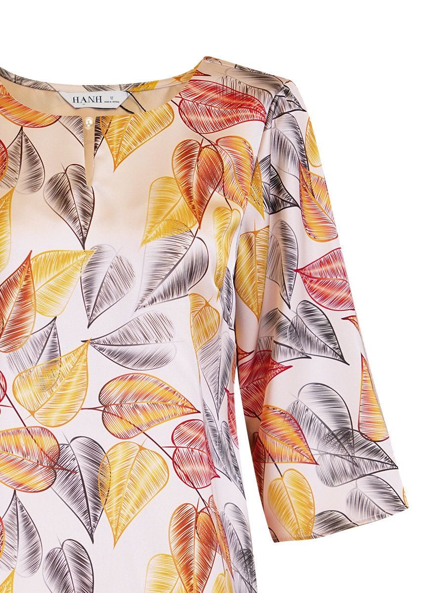  HẠNH - Áo kiểu cổ tròn đính châu tay lỡ chất liệu lụa canvan 2472/5.323 