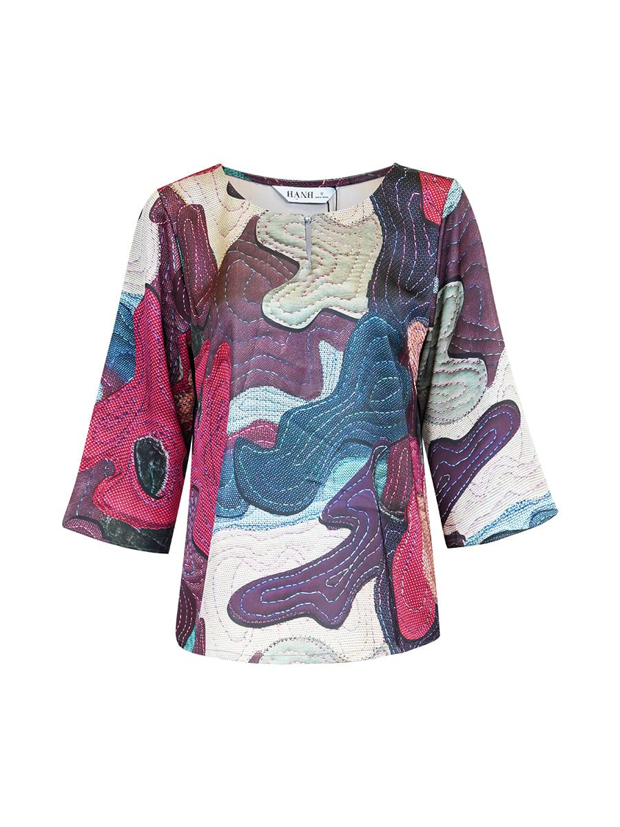  HẠNH - Áo kiểu cổ tròn tay lỡ chất liệu lụa canvan in họa tiết 2472/5.324 